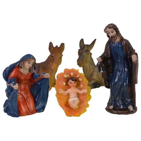 Natividad 5 figuras serie 8 cm en resina serie, cuna, resina.