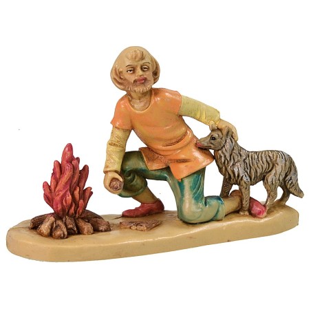 Pastor y perro al fuego serie lux 12 cm en PVC Mundo Pesebres
