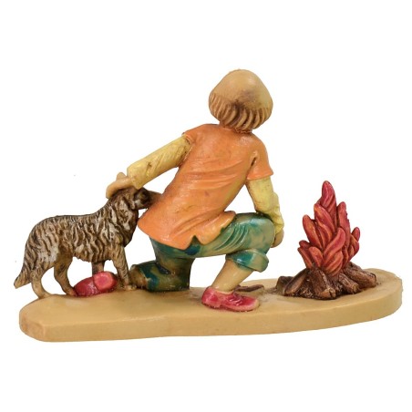 Pastore e cane al fuoco serie lux 12 cm in pvc Mondo Presepi