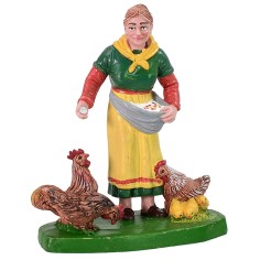 Campesina con gallinas color 12 cm en PVC Mundo Pesebres