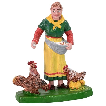 Campesina con gallinas color 12 cm en PVC Mundo Pesebres