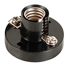 Portalámparas E10 con base negra en PVC negro, base, portalámparas.