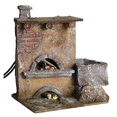 Forno effetto fuoco per Presepe cm 12x10x15 h legno, statue