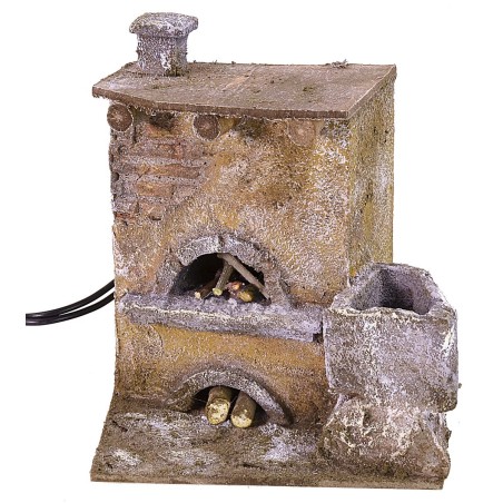 Forno effetto fuoco per Presepe cm 12x10x15 h legno, statue
