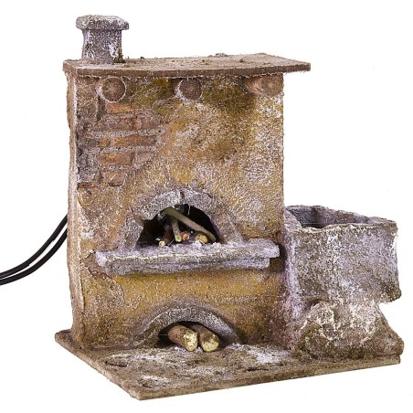 Forno effetto fuoco per Presepe cm 12x10x15 h legno, statue