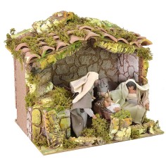 Cabaña iluminada con Natividad serie 12 cm en movimiento 2