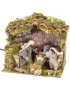 Cabaña iluminada con Natividad serie 12 cm en movimiento