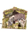 Cabaña iluminada con Natividad serie 12 cm en movimiento