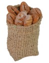 Saco de yute con pan de 6 cm de altura.