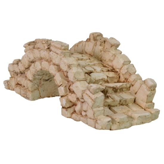 Puente con escalera de 16,5x6,5x6 cm de altura, puente, arco, estatuas.