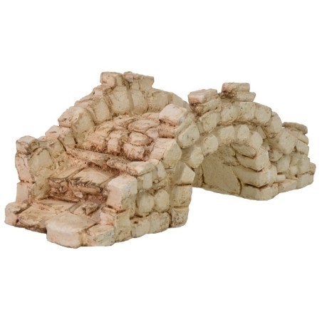 Puente con escalera de 16,5x6,5x6 cm de altura, puente, arco, estatuas.