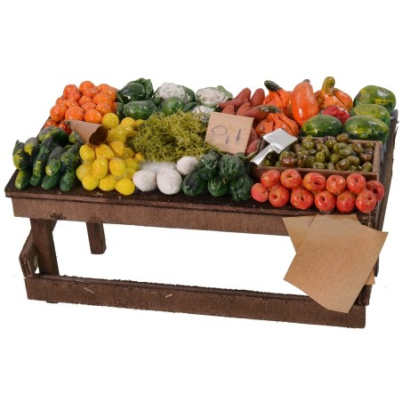 Banco de frutas y verduras de 15x7,5x7,8 cm de alto, altura del banco.