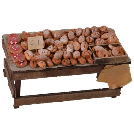 Banco con pane e pizze cm 15x8x7,8 h banco, altezza, mano