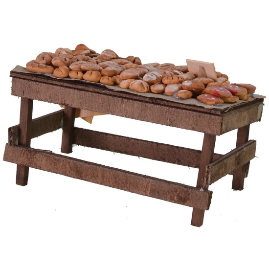 Banco con pane e pizze cm 15x8x7,8 h banco, altezza, mano