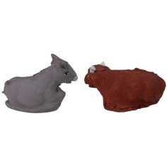 Buey y burro de terracota para estatuas de 10 cm Mundo Pesebres 2