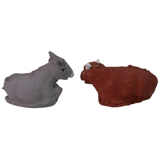 Buey y burro de terracota para estatuas de 10 cm Mundo Pesebres