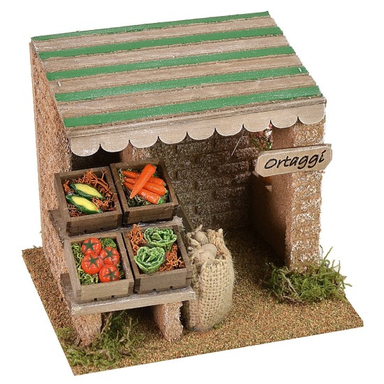 Quiosco de verduras de 15x13x13 cm de altura, verduras, estatuas.