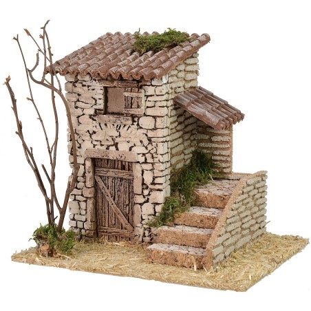 Casolare in pietra con scala laterale cm 19x17x18 h altezza