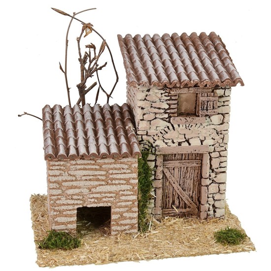 Casita de piedra con cobertizo de 19x17x17 cm de altura, madera.