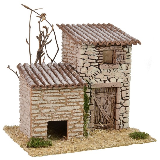 Casita de piedra con cobertizo de 19x17x17 cm de altura, madera.