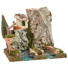 Fuente del río efecto profundidad con cabaña cm 18x16x15 2