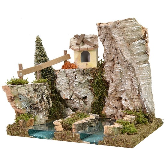 Fuente del río efecto profundidad con cabaña cm 18x16x15