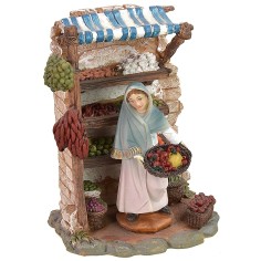 Tienda en resina con vendedora de frutas cm 12,5x8,5x16,5 h 2