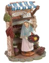 Tienda en resina con vendedora de frutas cm 12,5x8,5x16,5 h