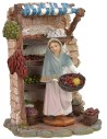 Tienda en resina con vendedora de frutas cm 12,5x8,5x16,5 h