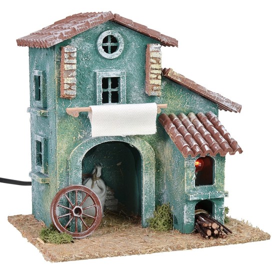 Cabaña de madera con horno funcional de 20x16x21 cm h