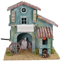 Cabaña de madera con horno funcional de 20x16x21 cm h