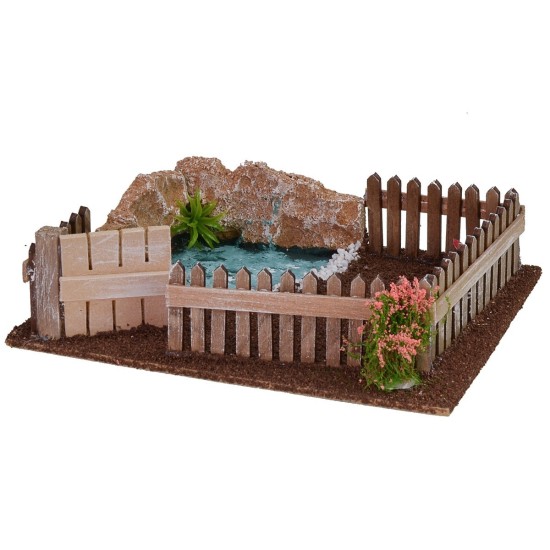 Recinto con estanque de 19x15x5 cm de altura, base, ser, recinto.