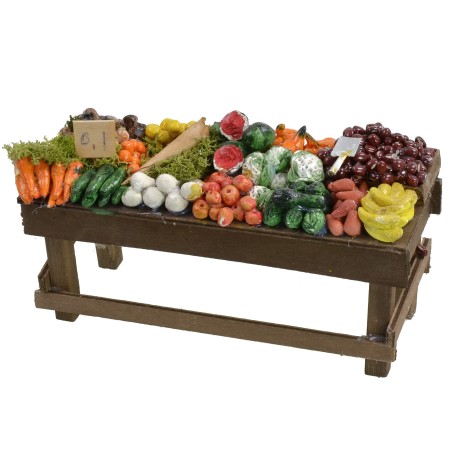 Banco de frutas y verduras de 18x7,5x10 cm de altura, banco, frutas.