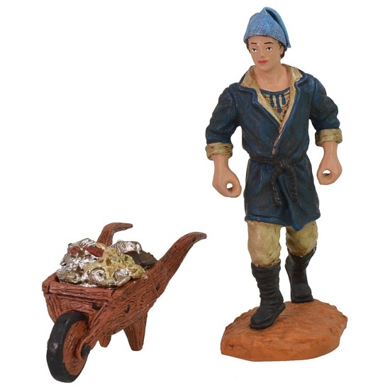 Uomo con carriola di pesci cm 10 Oliver state presepe