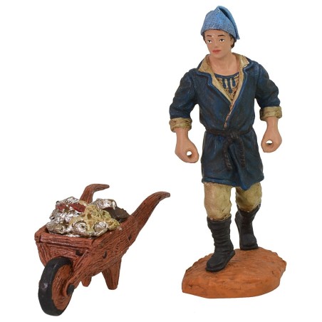 Uomo con carriola di pesci cm 10 Oliver state presepe