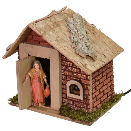 Donna che esce e apre la porta serie Landi 10 cm Mondo Presepi