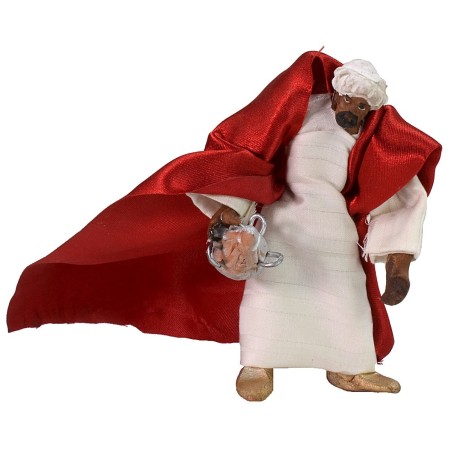 Conjunto de 3 Reyes Magos de 9 cm con vestimenta de tela, son estatuas.