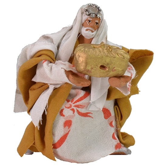 Conjunto de 3 Reyes Magos de 9 cm con vestimenta de tela, son estatuas.