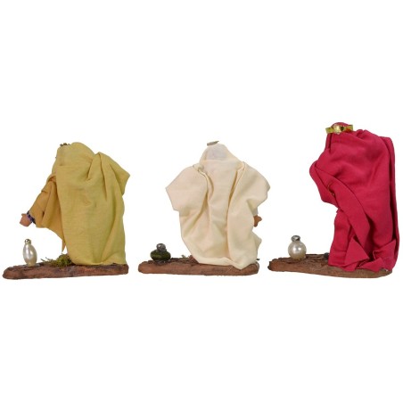 Conjunto de 3 Reyes Magos de 11 cm con vestimenta de tela básica, tela, altura