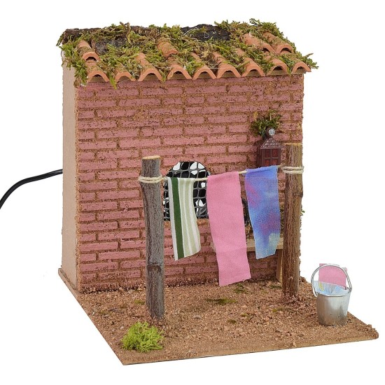 Drying rack with waving clothes and functioning lantern