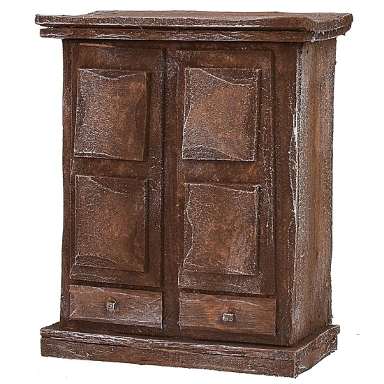 Antiqued wooden wardrobe with doors and drawers cm