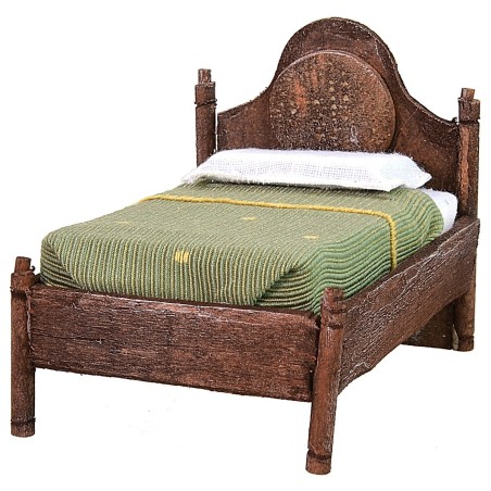 Single bed in antiqued wood with relief cm