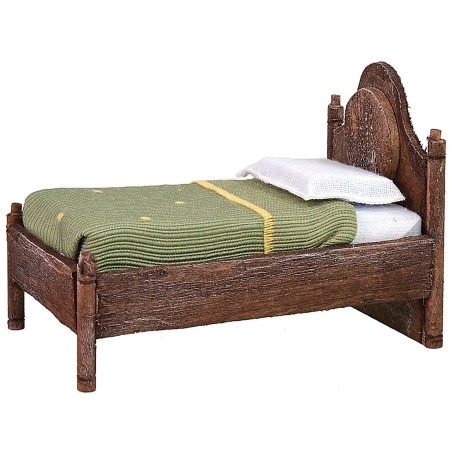 Cama individual de madera envejecida con relieve superior de