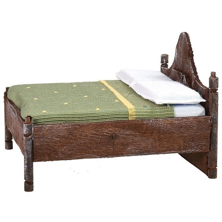 Cama de matrimonio de madera con cabecero ondulado de 10x11x8 cm h.