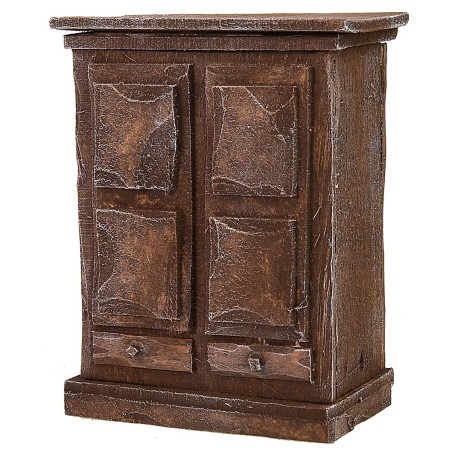 Antiqued wooden wardrobe with doors and drawers cm 8,5x4,5x11 h