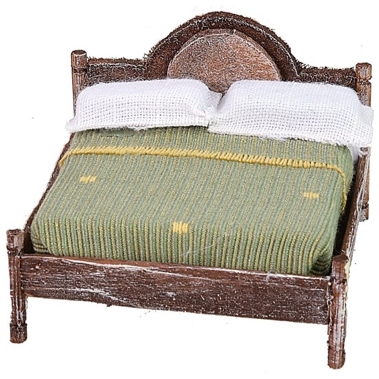 Double bed in antiqued wood with relief cm 6x7x4,5 h