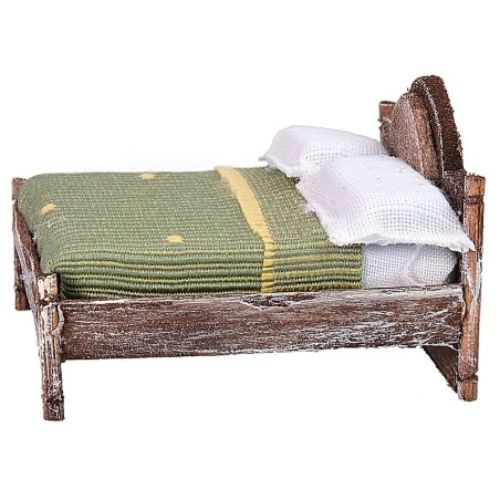 Double bed in antiqued wood with relief cm 6x7x4,5 h