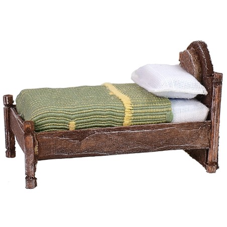 Single bed in antiqued wood with relief cm 4x7x4,5 h
