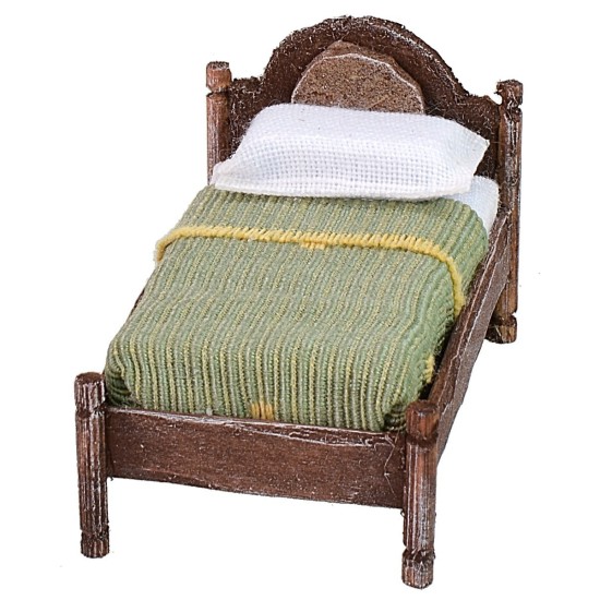 Single bed in antiqued wood with relief cm 4x7x4,5 h