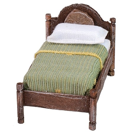 Cama individual de madera envejecida con relieve superior de